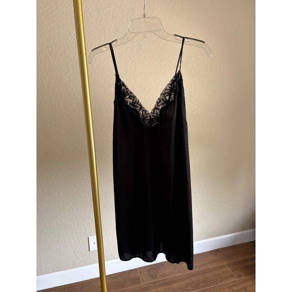 Auden Luxury Collectionā Slip Dress Black Lace Trim Satin XS Grunge Y2K